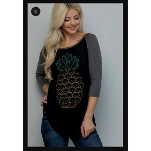 L.A. LA Soul Pineapple Cat Raglan T shirt Baseball Tee Shirt Top S M L NWT New